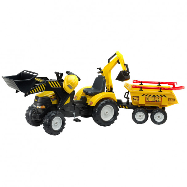Трактор педальний з причепом, переднім і заднім ковшами Falk Power Loader Yellow (1000WH)
